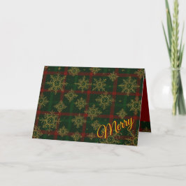 Cartão De Festividades Feliz Steampunk Snowflake Red e Green Tartan