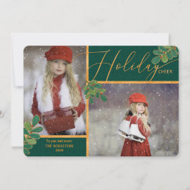 Cartão De Festividades Feliz Tidings Green e Dourada Holly 2 Foto