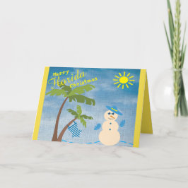 Cartão De Festividades Feliz Tropical Flórida, Snowman, na praia