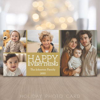 Cartão De Festividades Feliz Tudo com 4 colagem de fotos - Dourado