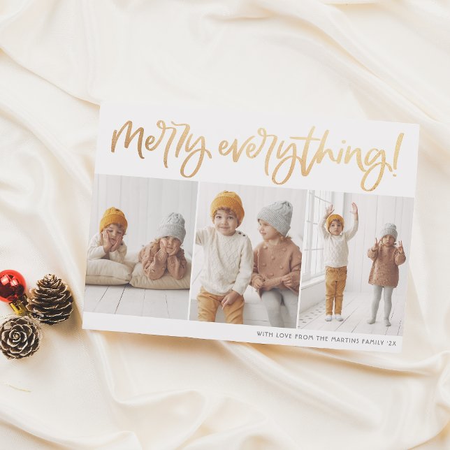 Cartão De Festividades Feliz Tudo Dourado Script 3 Foto Natal (Criador carregado)