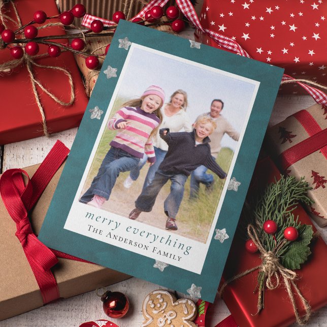 Cartão De Festividades Feliz Tudo Estrelas de Papel Prateado Foto (Criador carregado)