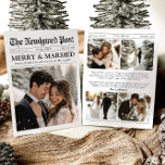 Cartão De Festividades Feliz única e Natal casado<br><div class="desc">Celebre sua primeira temporada de festas como recém-casados com nossa Feliz de Estilo de Jornais e Cartões de agradecimentos de Natal de Foto Casada! 🎄 💍 apresentando um design de jornal único e inspirado em diversão, este cartão permite mostrar uma foto favorita de casamento ao lado de uma mensagem de...</div>