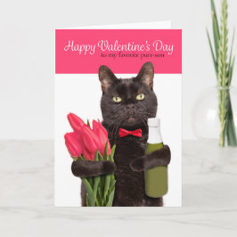 Cartão De Festividades Feliz Valentine Day Cute Cat Com Flores
