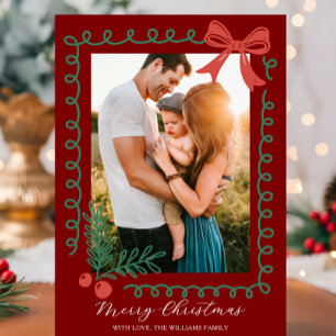 Cartão De Festividades Feliz Vermelha e Verde Desenhada à Mão