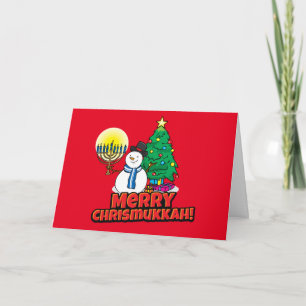 Cartão De Festividades Feliz Vermelha Personalizada Chrismukkah Snowman