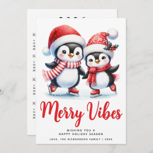 Cartão De Festividades Feliz Vermelha Viba Pinguins de Pinguins de Pele d