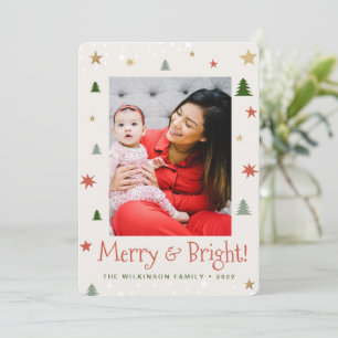 Cartão De Festividades Feliz Whimsical e Foto personalizada de Natal bril