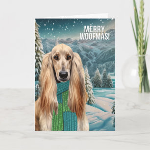 Cartão De Festividades Feliz Woofmas Afghan Hound Cachorro em Cachecol de