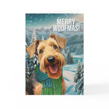 Feliz Woofmas Airedale Terrier Dog em inverno