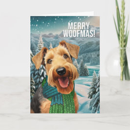 Cartão De Festividades Feliz Woofmas Airedale Terrier Dog em inverno