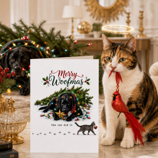 Cartão De Festividades Feliz Woofmas Cachorro Gato Natal Caos