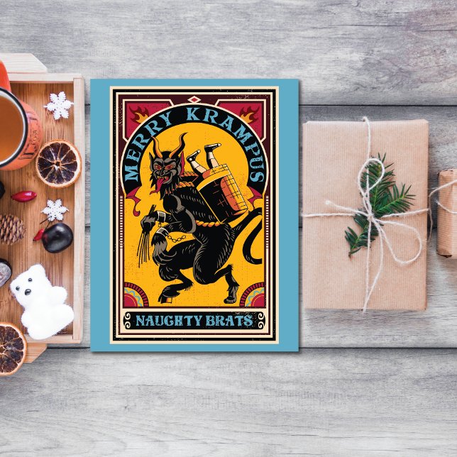 Cartão De Festividades Feliz Xmas Krampus Naughs Brats Circus Poster (Criador carregado)