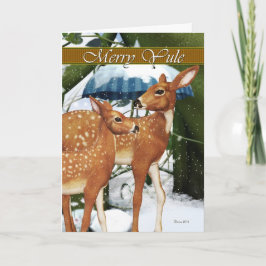 Cartão De Festividades Feliz Yule Doe e Fawn Deer Greeting Card