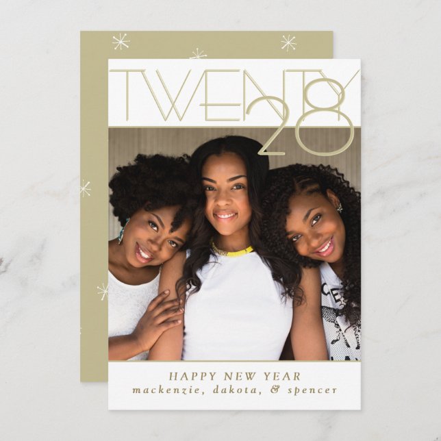 Cartão De Festividades Felizes anos novos Dourados modernos | Foto person (Frente/Verso)