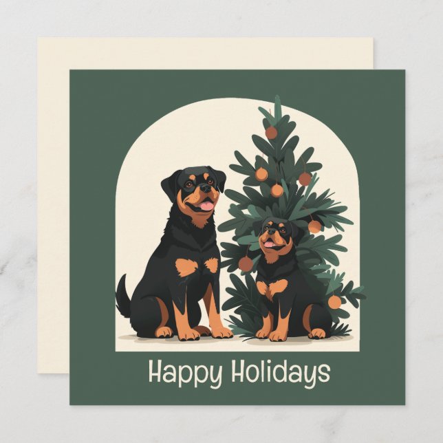 Cartão De Festividades Felizes Cães Rottweiler Feriados (Frente/Verso)