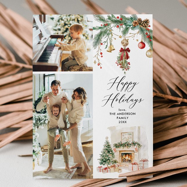 Cartão De Festividades Felizes Feriados 2 Foto de inverno Cena e Greenere (Criador carregado)