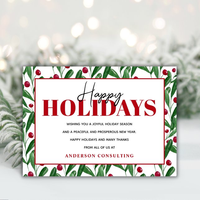 Cartão De Festividades Felizes Feriados Aquarela Winter Berries Business (Criador carregado)