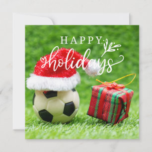 Cartão De Festividades Felizes feriados de futebol com bola de grama verd
