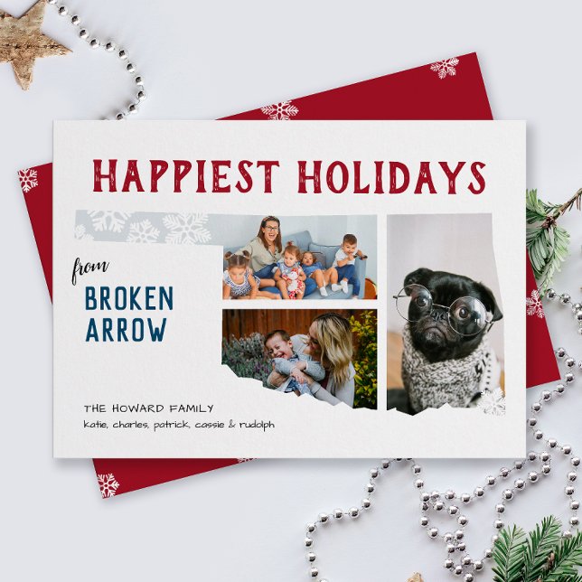Cartão De Festividades Felizes Feriados de Oklahoma Three Photo (From the state of Oklahoma with love three photo Christmas holiday card and moving announcement)