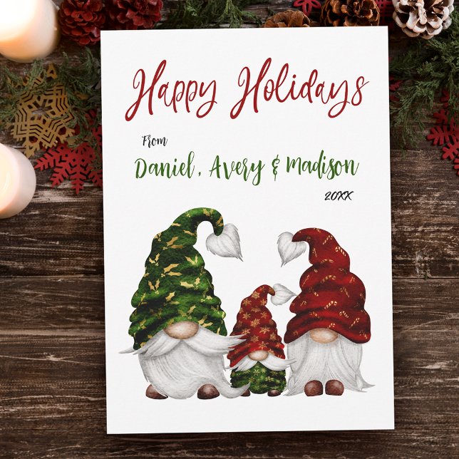 Cartão De Festividades Felizes Feriados Rustic Watercolor Família Gnome (Available in high quality print or digital download for quick text messaging, email or self print.)