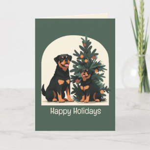 Cartão De Festividades Felizes Férias Cães Rottweiler