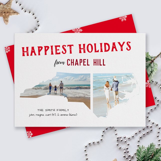 Cartão De Festividades Felizes Férias da Carolina do Norte - Duas Fotogra (From the state of North Carolina with love two photo Christmas holiday card and moving announcement)