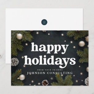 Cartão De Festividades Felizes Férias Enfeites de Natal Modernos e Pinhei