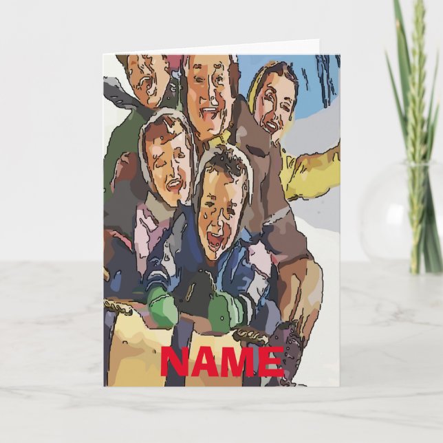 Cartão De Festividades Felizes Férias Passeio de Trenó Adicionar Nome (Frente)