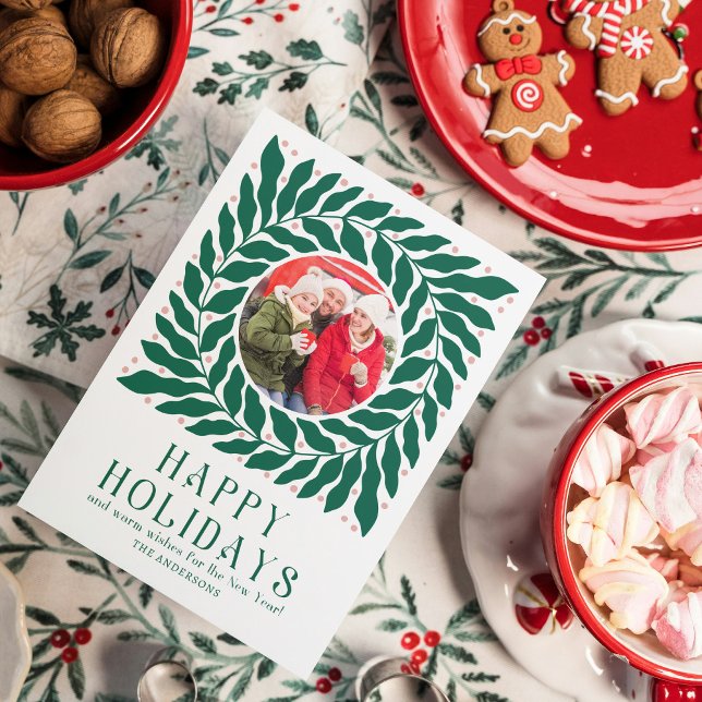 Cartão De Festividades Felizes Festas 2 Foto Moderno Script Negrito Flora (Criador carregado)