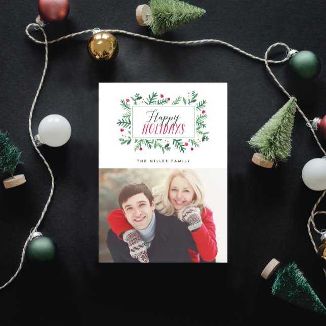 Cartão De Festividades Felizes Festas Botânicos Pintados (Criador carregado)