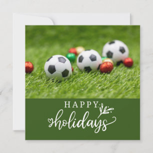 Cartão De Festividades Felizes Festas de Futebol com bola na grama verde