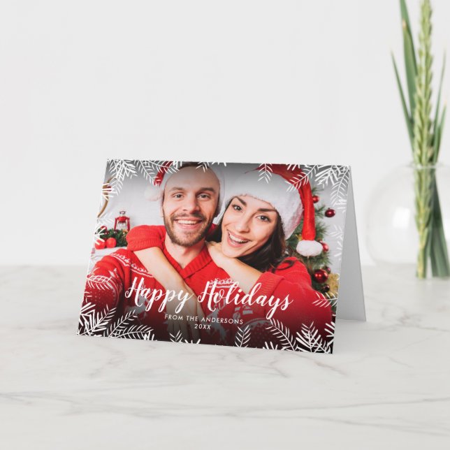 Cartão De Festividades Felizes Festas Fotografia de Folhagem de Natal (Frente)