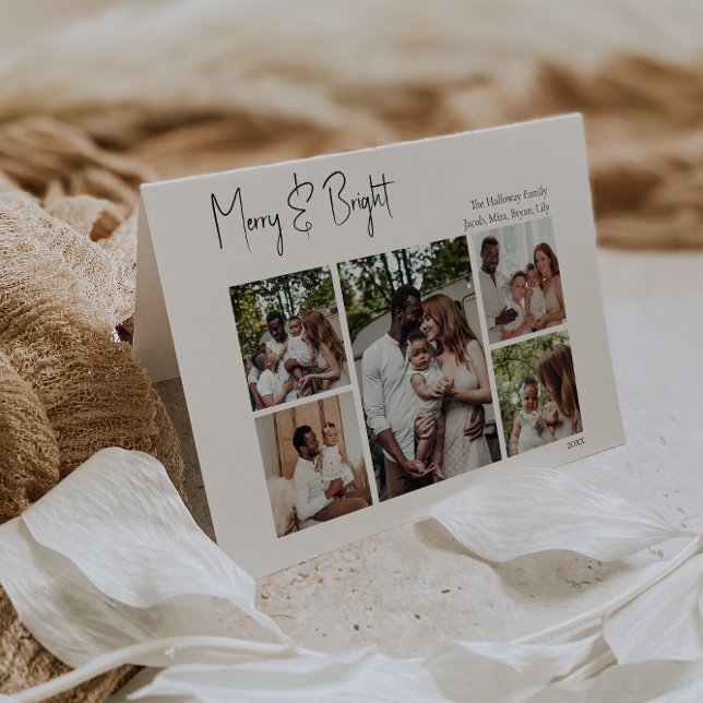 Cartão De Festividades Felizes Festas Moderno Script Dobrado Três Fotos (Criador carregado)