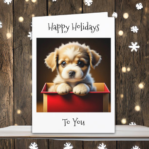 Cartão De Festividades Felizes Festas para Você   Cachorrinho Fofo em Cai
