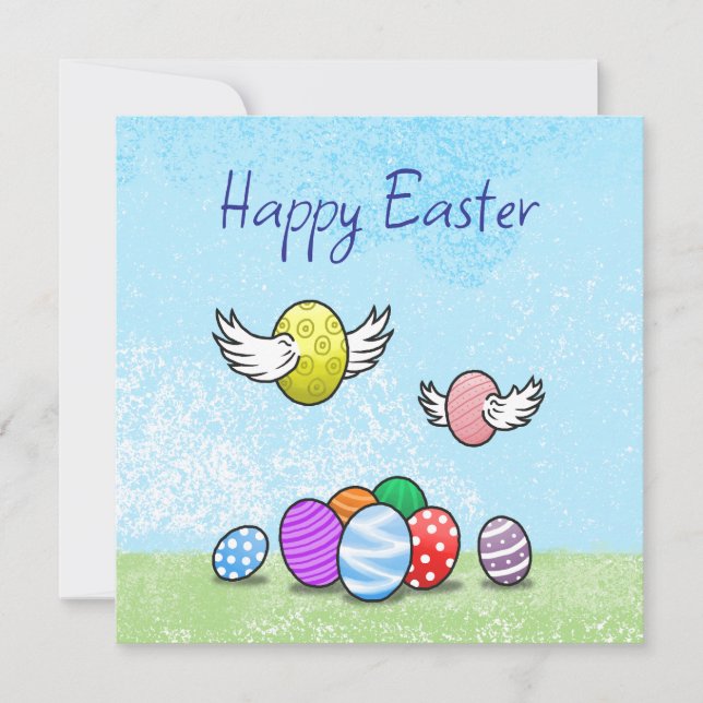 Cartão De Festividades Felizes Ovos de Páscoa Voadores (Frente)