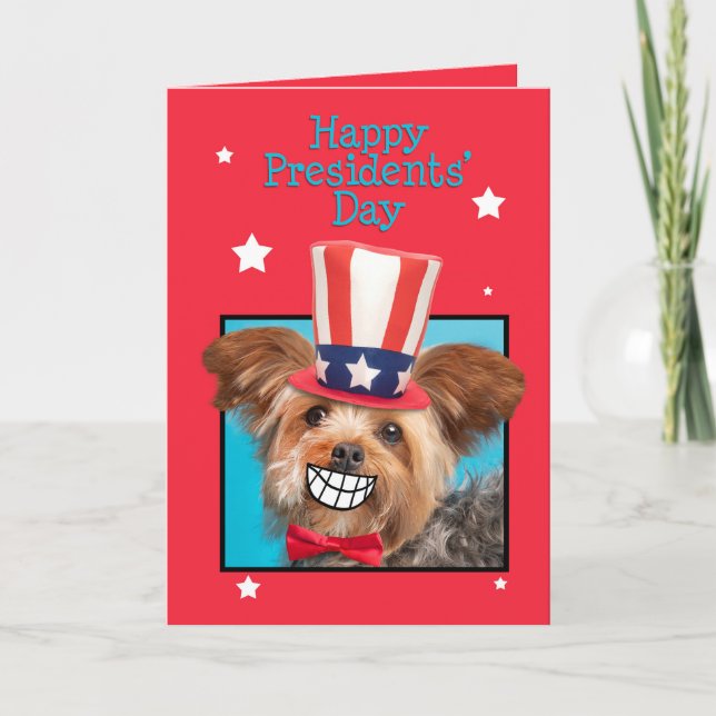 Cartão De Festividades Felizes Presidentes Dia Patriótico Yorkie Dog (Frente)