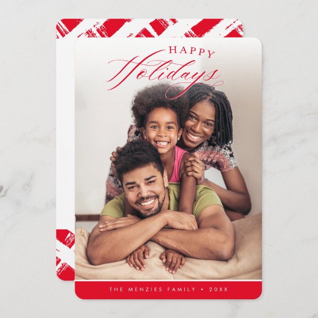 Cartão De Festividades FELIZMENTE FOTOS FOTO da caligrafia moderna vermel (Frente/Verso)