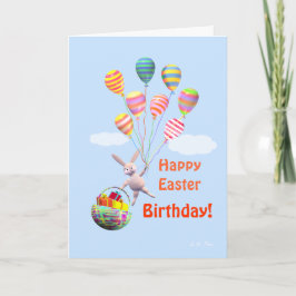 Cartão De Festividades Felz pascoa Birthday Bunny e Balões