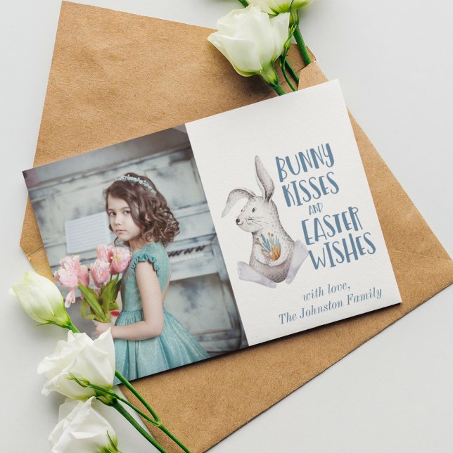 Cartão De Festividades Felz pascoa Bunny Deseja Foto Da Família Bonita (Criador carregado)