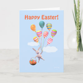Cartão De Festividades Felz pascoa Bunny e Balões