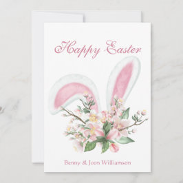 Cartão De Festividades Felz pascoa Bunny Ears Saudação Floral