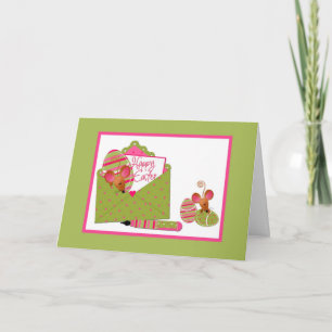 Cartão De Festividades Felz pascoa, Camundongos Bonitos, Bolinhas Rosa Ve
