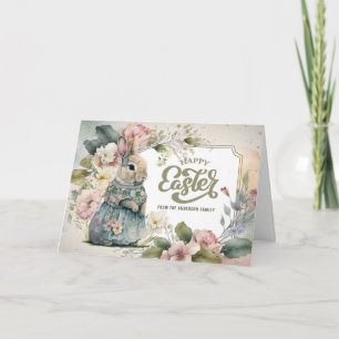 Cartão De Festividades Felz pascoa. Coelhinho Bonito E Moçado