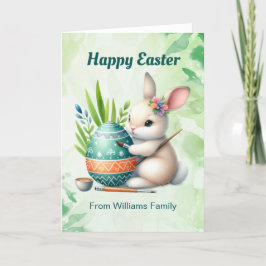 Cartão De Festividades Felz pascoa, Coelhinho Bonito pintando um ovo de P