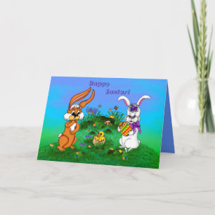 Cartão De Festividades Felz pascoa! Coelho com coelho e Pintinho