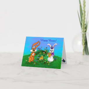 Cartão De Festividades Felz pascoa! Coelho com coelho e Pintinho