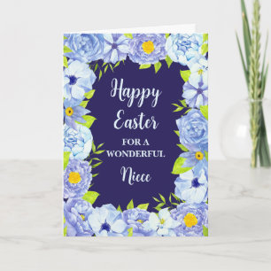 Cartão De Festividades Felz pascoa de Flores Azuis Niece