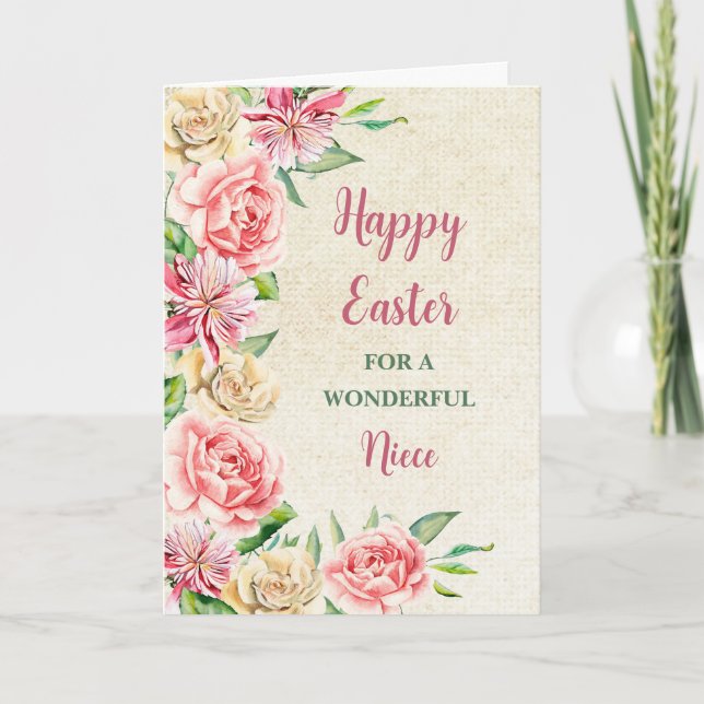 Cartão De Festividades Felz pascoa de Flores de primavera Niece (Frente)