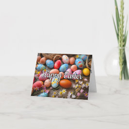 Cartão De Festividades Felz pascoa de Ovos Coloridos Cute